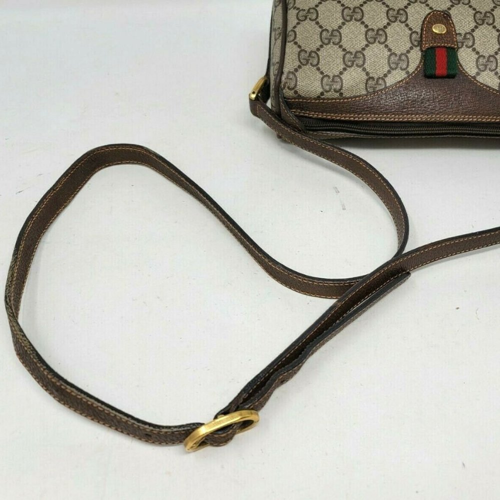 Gucci Ophidia Web Stripe Brown GG Supreme Canvas Leather Cross Body Hand Bag VTG - Picture 5 of 11
